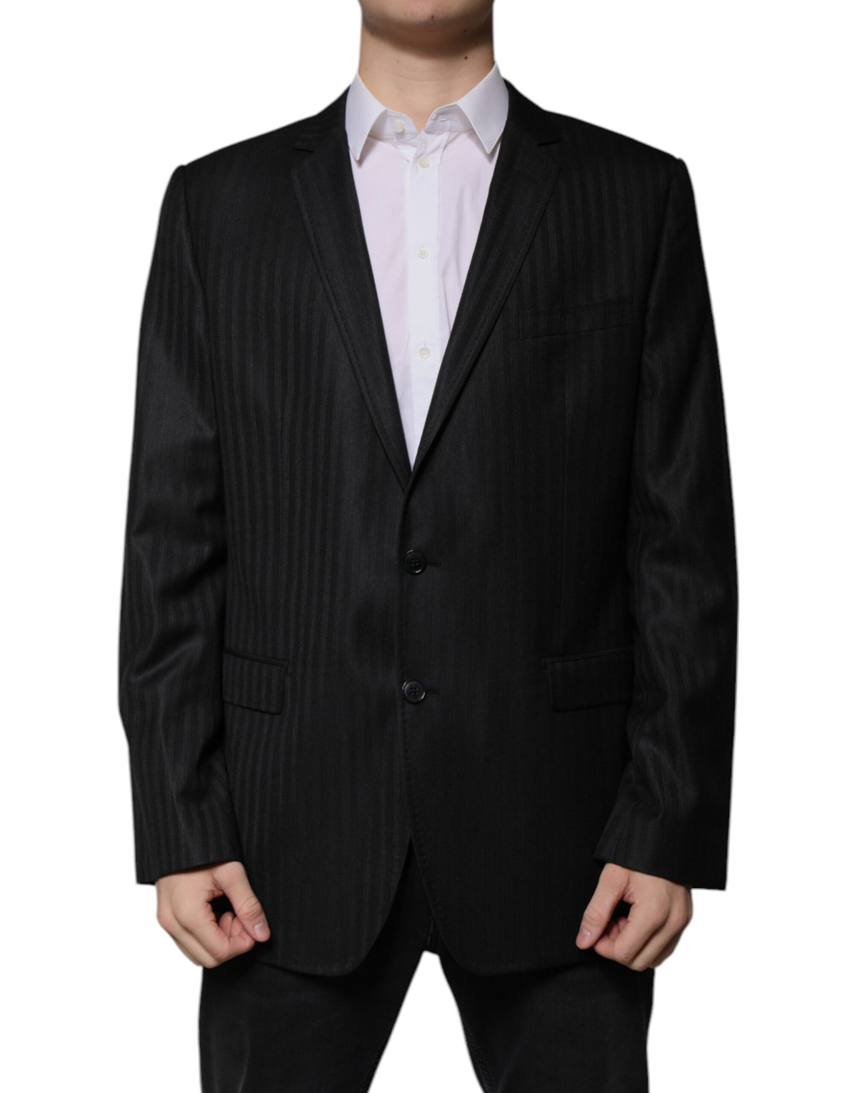 Dolce & Gabbana Schwarz gestreifter einreihiger Blazer aus Wolle