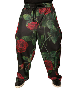 Dolce & Gabbana Schwarze geblümte Polyester-Jogger-Sweatpants Hose