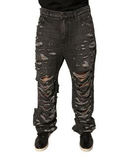 Dolce & Gabbana Graue zerfledderte Baumwolle gerade Männer Denim Jeans