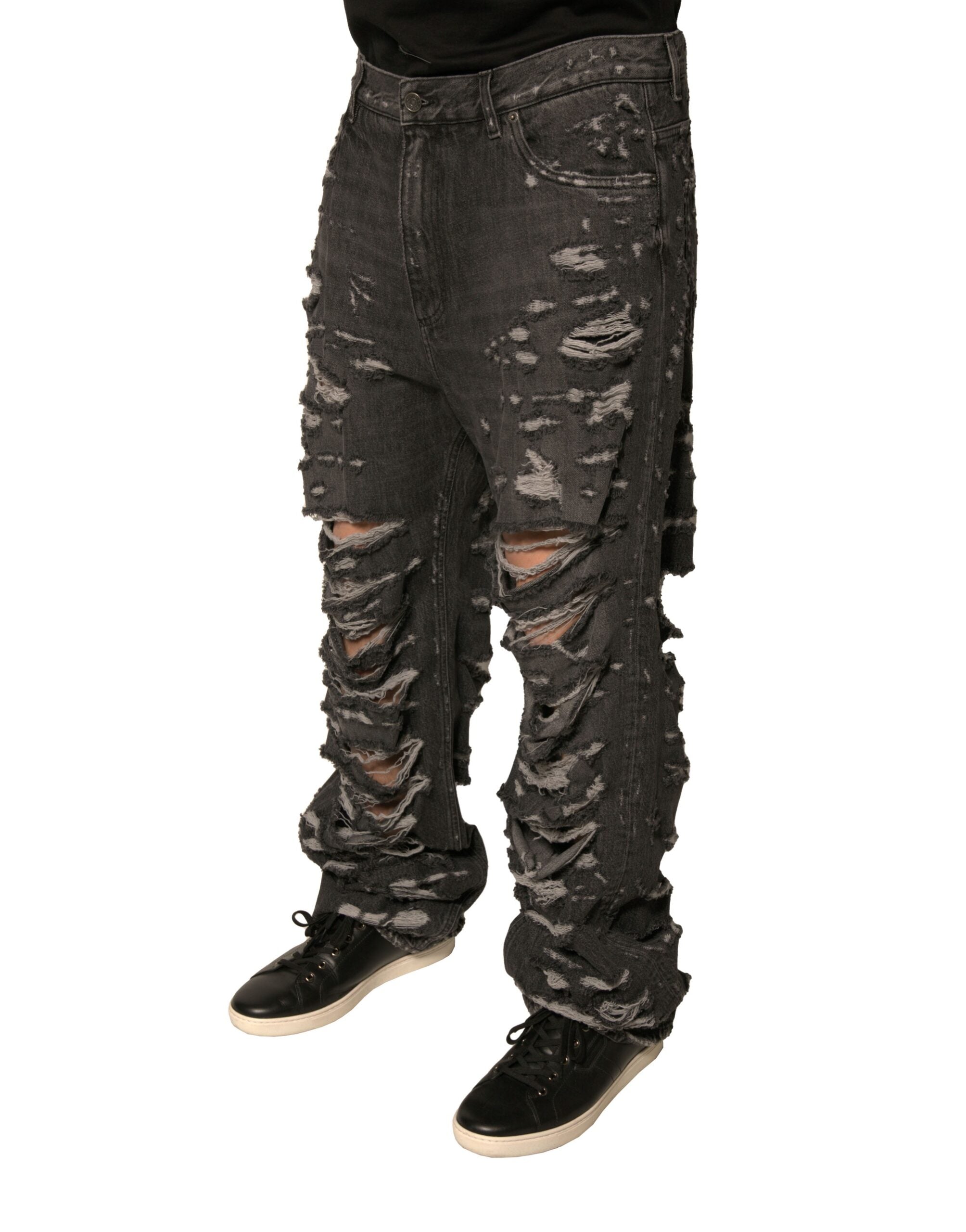 Dolce & Gabbana Graue zerfledderte Baumwolle gerade Männer Denim Jeans
