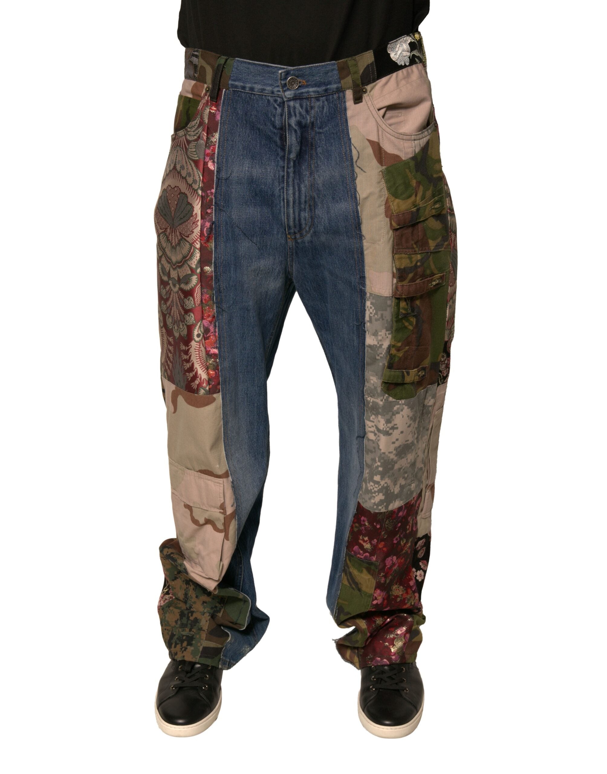 Dolce & Gabbana Blaue Patchwork-Baumwolle Straight Denim Jeans