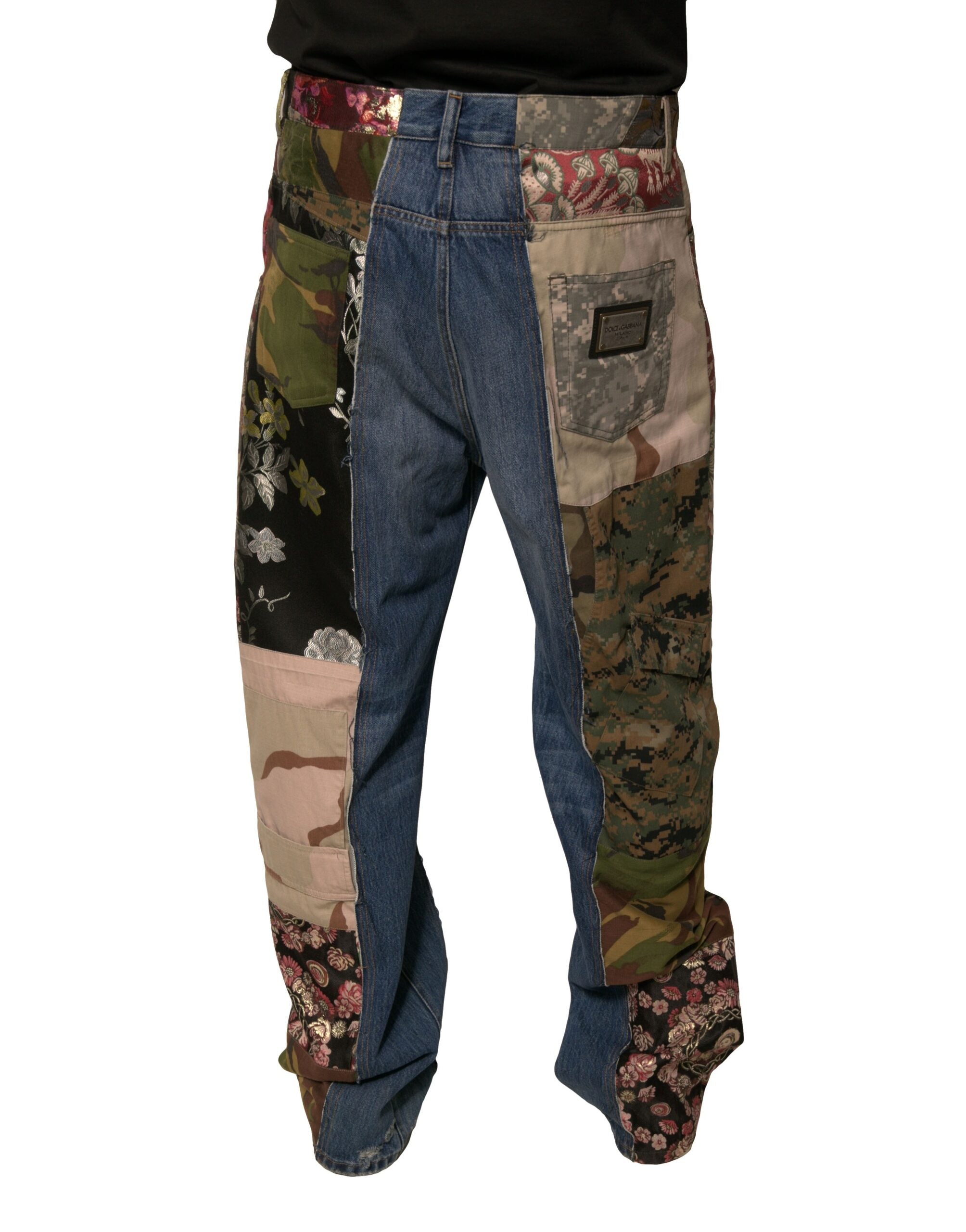 Dolce & Gabbana Blaue Patchwork-Baumwolle Straight Denim Jeans