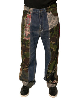 Dolce & Gabbana Blaue Patchwork-Baumwolle Straight Denim Jeans