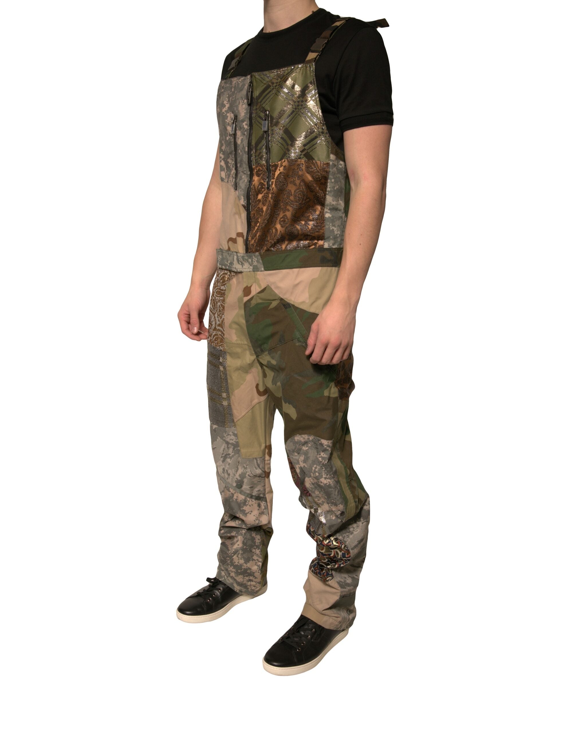 Dolce & Gabbana Multicolor Patchwork Camouflage Overall Hose