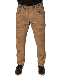 Dolce & Gabbana Braune zerfledderte Baumwoll-Skinny-Denim-Jeans
