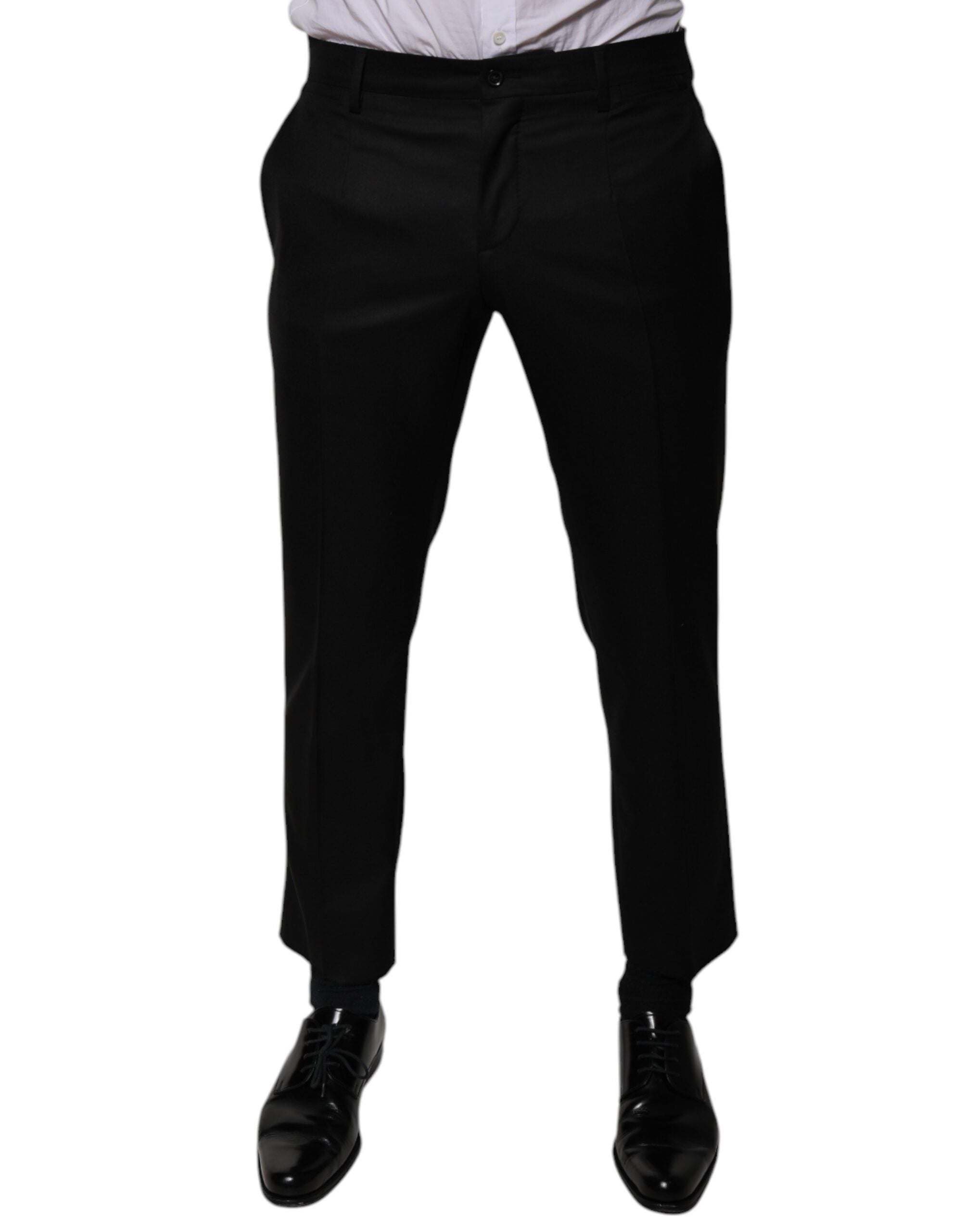Dolce & Gabbana Schwarze konisch zulaufende formelle Anzughose aus Wolle