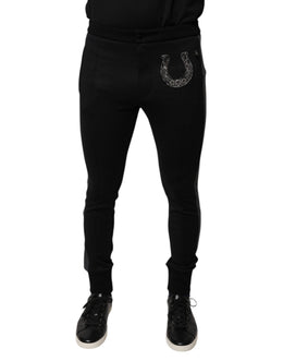 Dolce & Gabbana Schwarze Slim Fit-Hose aus Wolle mit Hufeisenverzierung