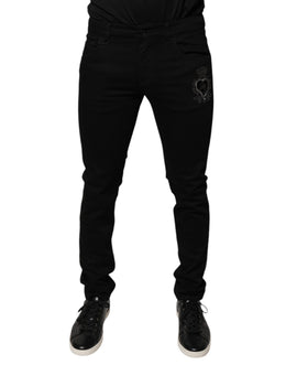 Dolce & Gabbana Schwarze DG Crown Logo Baumwoll-Skinny Denim Jeans