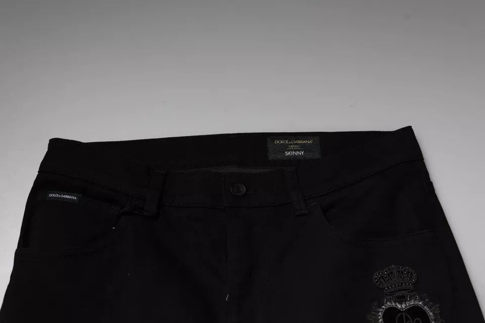 Dolce & Gabbana Schwarze DG Crown Logo Baumwoll-Skinny Denim Jeans
