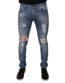 Dolce & Gabbana Blaue zerfledderte Baumwoll-Stretch-Denim-Jeans
