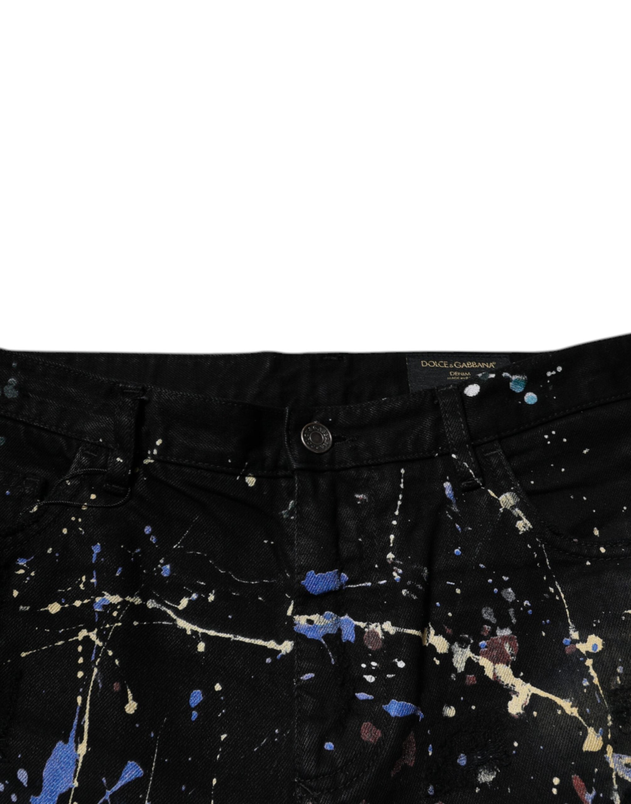 Dolce & Gabbana Schwarze Color Splash Cotton Skinny Denim Jeans