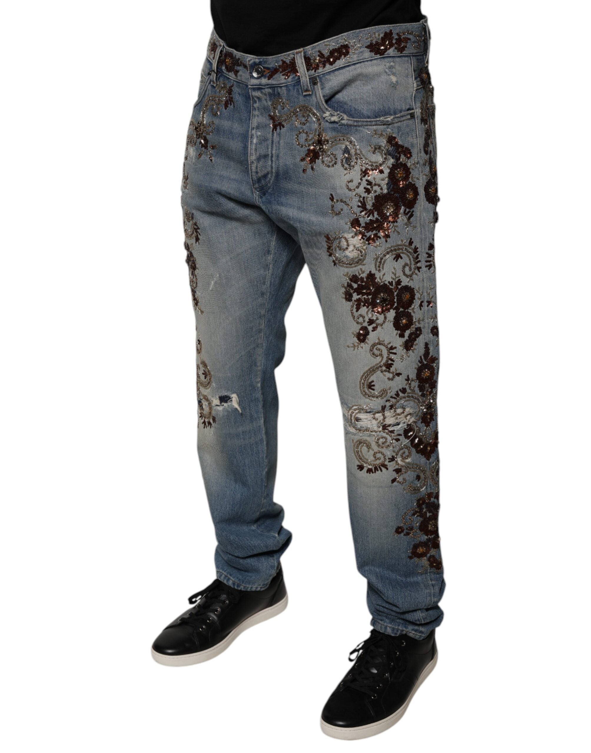 Dolce & Gabbana Hellblaue bestickte Skinny Denim Jeans