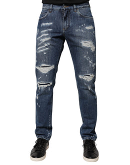 Dolce & Gabbana Blaue zerrissene Skinny Denim Jeans aus Baumwolle