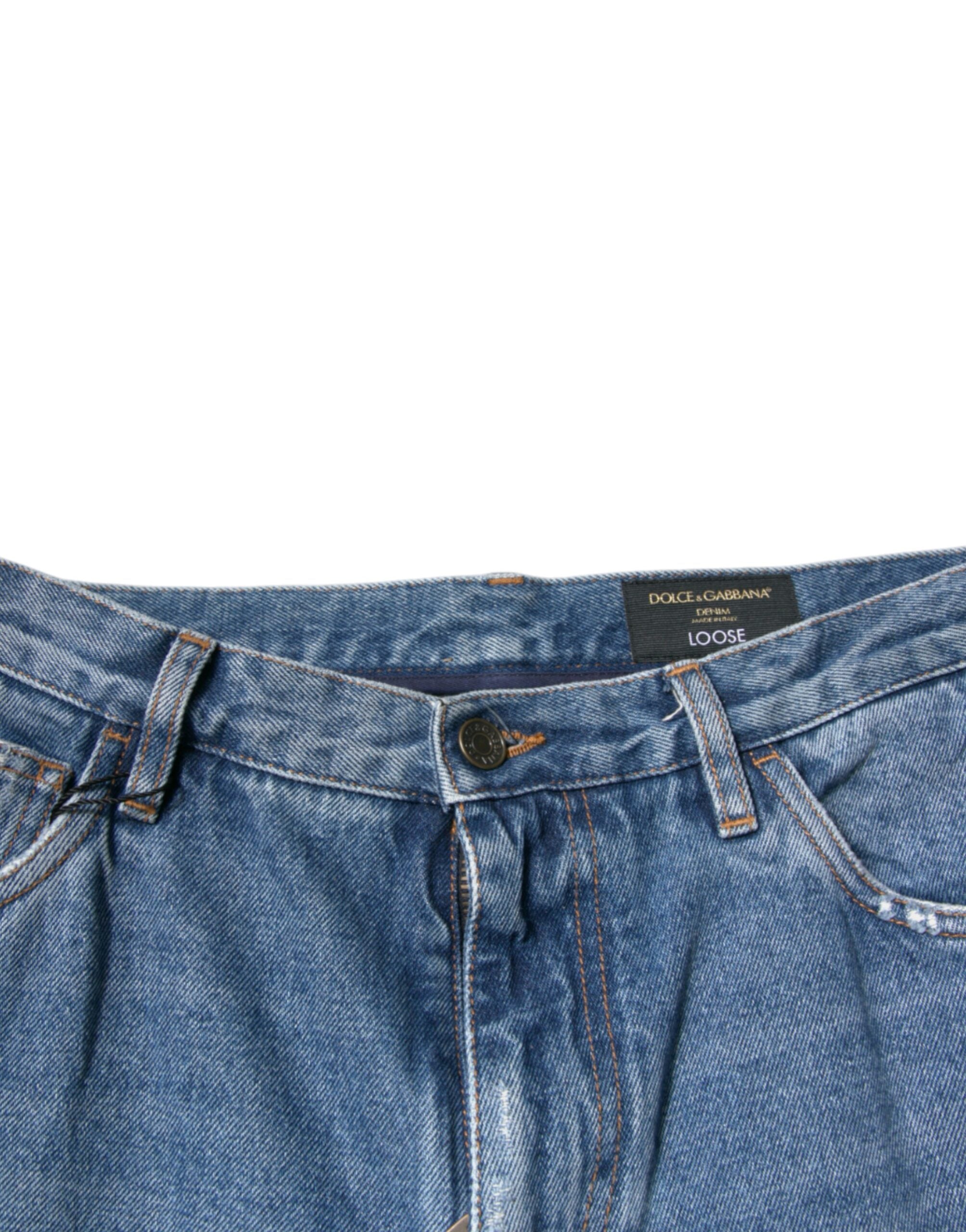 Dolce & Gabbana Blaue Baumwolle Logo Männer Lose Denim Jeans