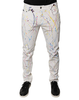 Dolce & Gabbana Weiße Skinny Denim-Jeans mit Farbspritzern