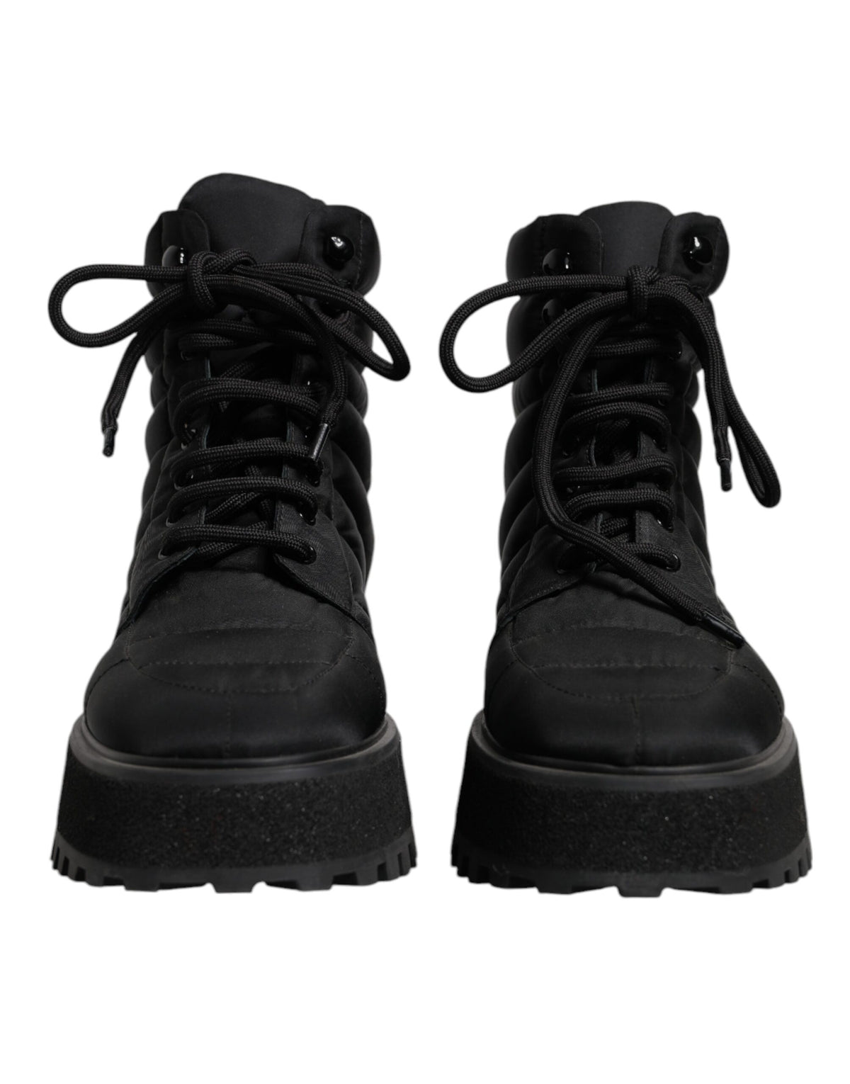 Dolce & Gabbana Schwarze gepolsterte Mid Calf Lace Up Stiefel Schuhe