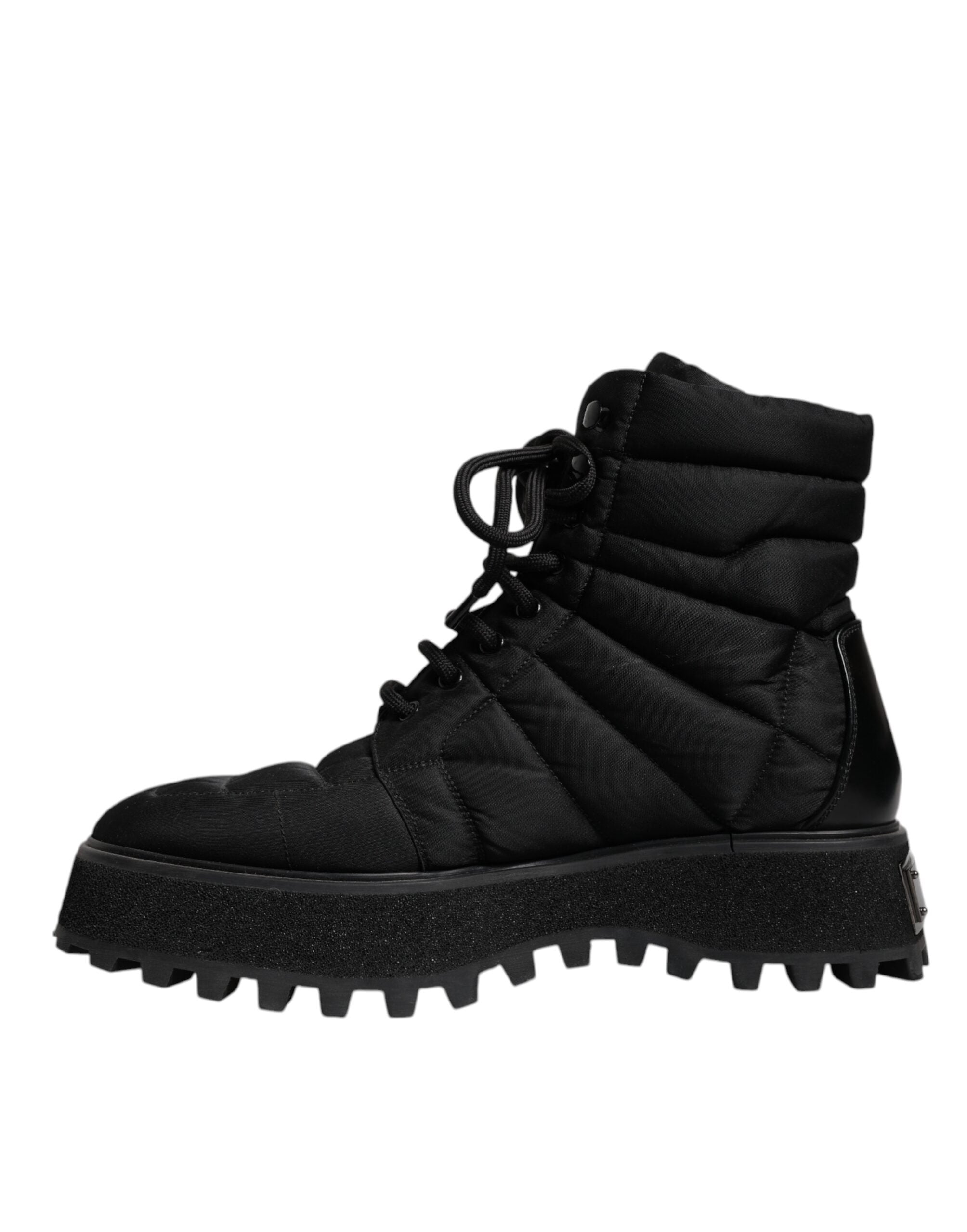 Dolce & Gabbana Schwarze gepolsterte Mid Calf Lace Up Stiefel Schuhe
