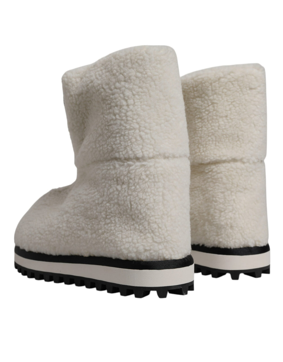 Dolce & Gabbana Weiße Plüsch Logo Gepolsterte Mittlere Wadenstiefel Schuhe