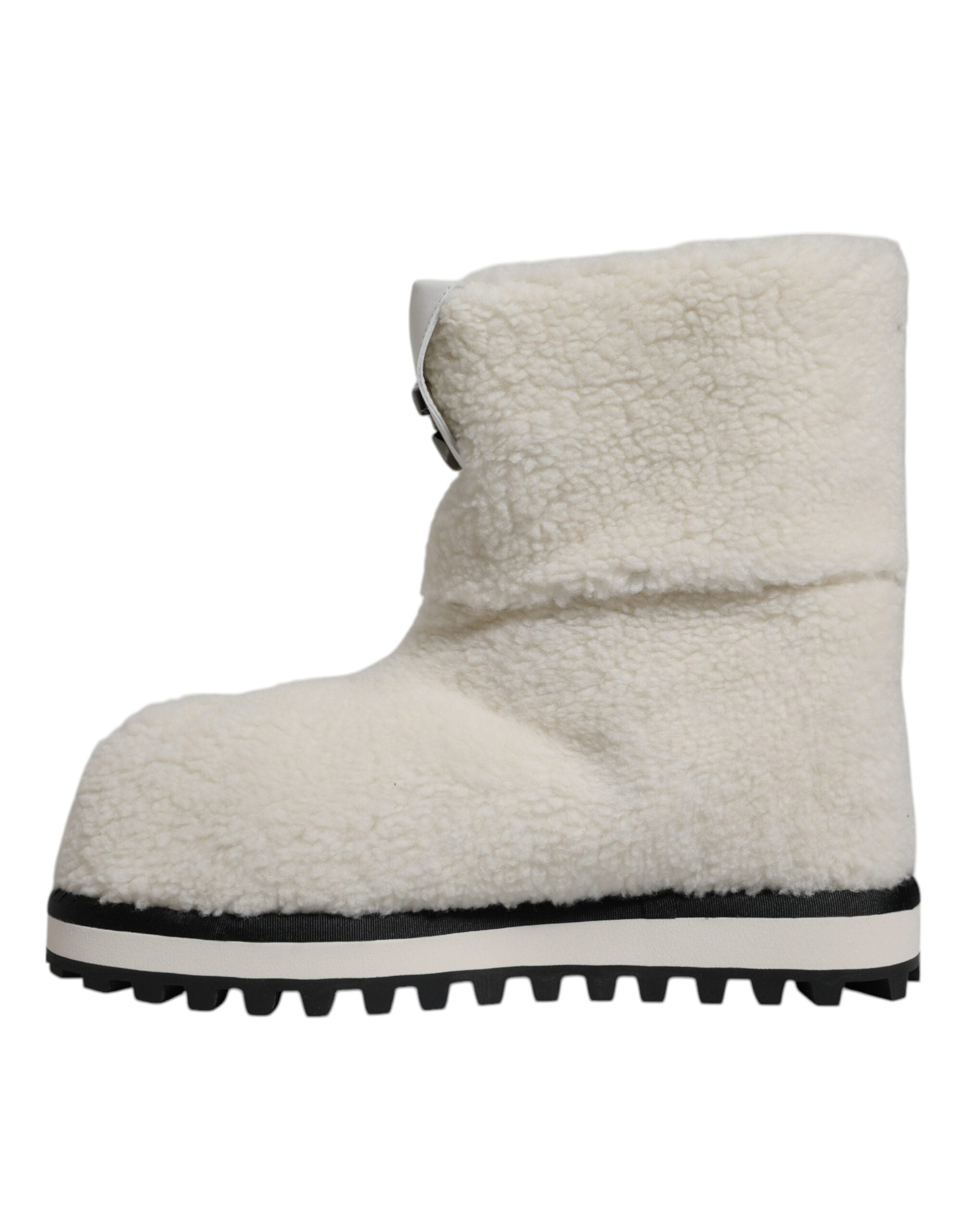 Dolce & Gabbana Weiße Plüsch Logo Gepolsterte Mittlere Wadenstiefel Schuhe
