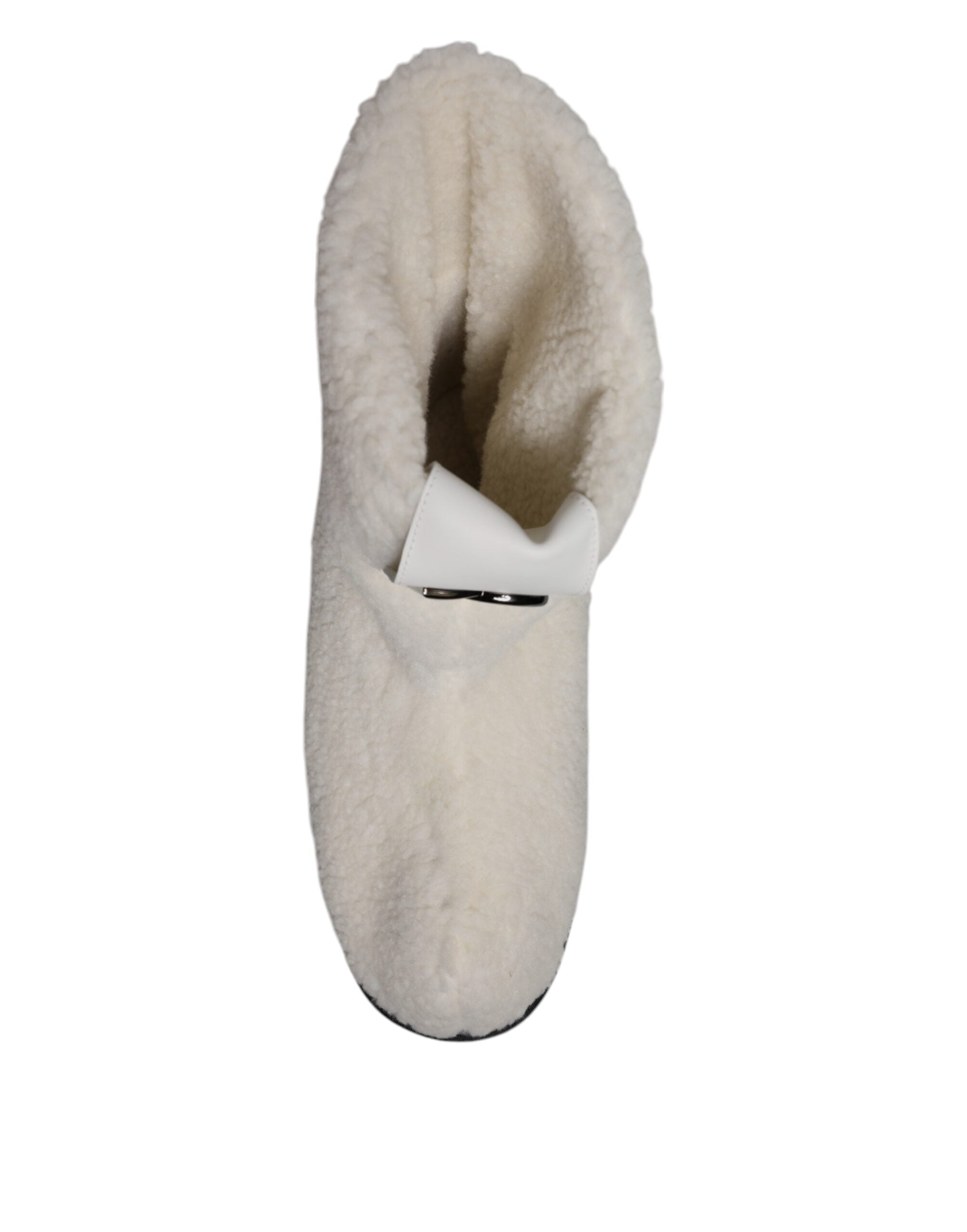 Dolce & Gabbana Weiße Plüsch Logo Gepolsterte Mittlere Wadenstiefel Schuhe