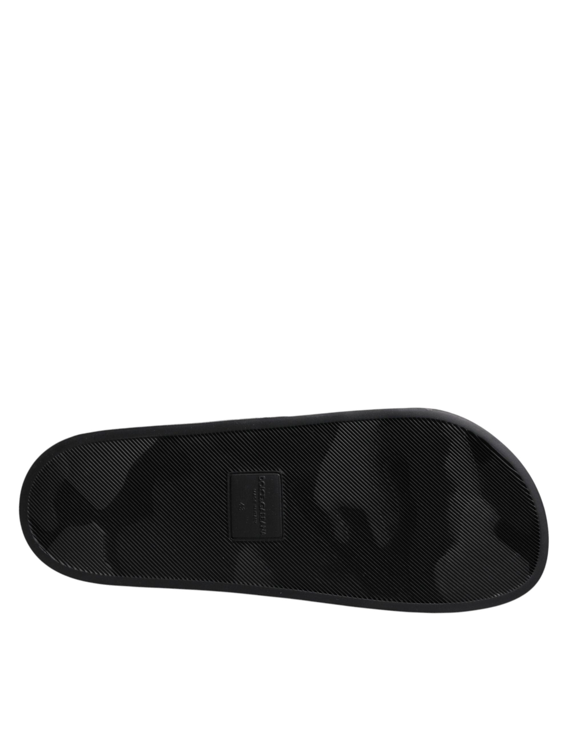 Dolce & Gabbana Schwarz Divers Leder Flats Slides Sandalen Beachwear Schuhe