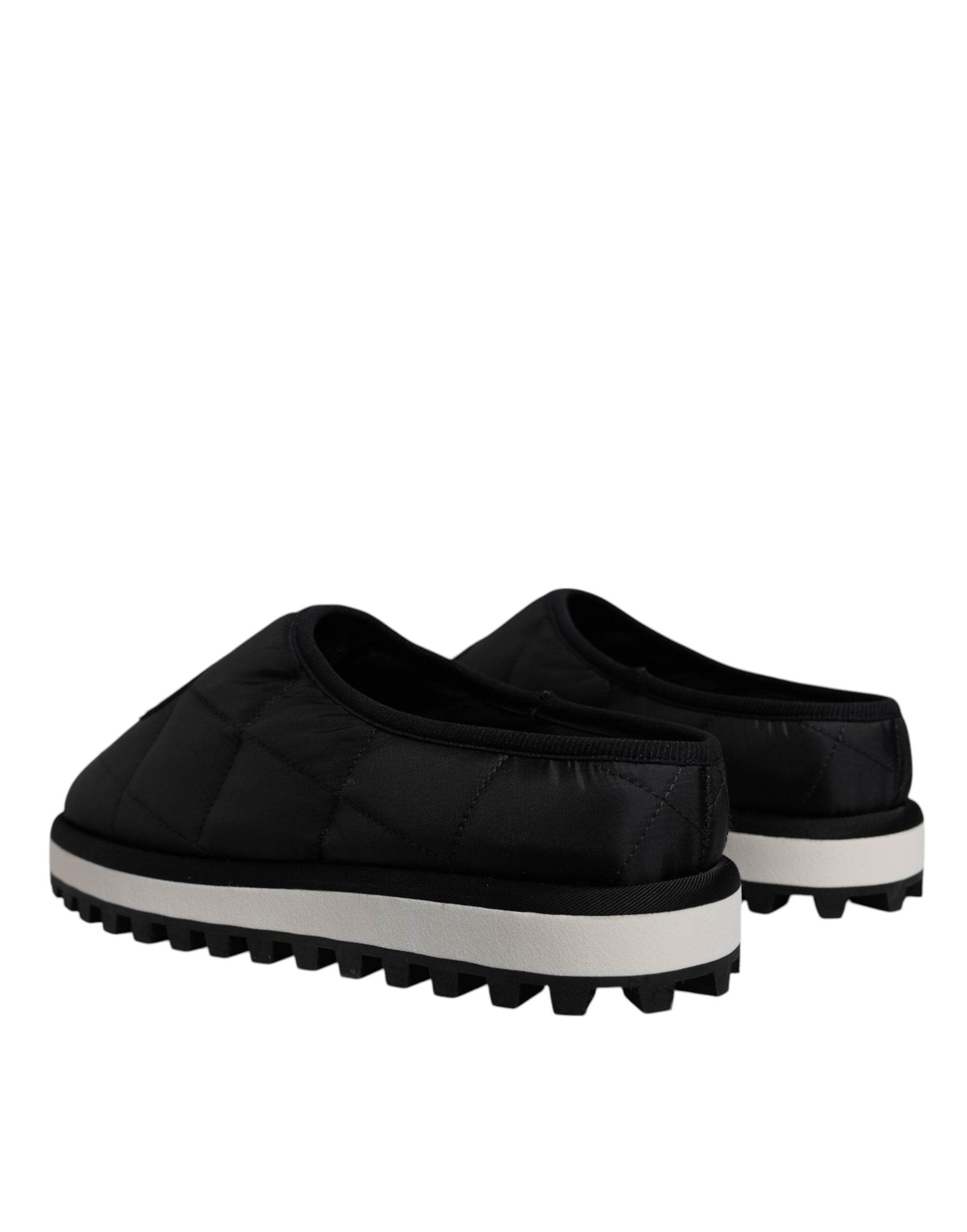 Dolce & Gabbana Schwarz Nylon gesteppt Logo Patch Sandalen Rutschen Schuhe