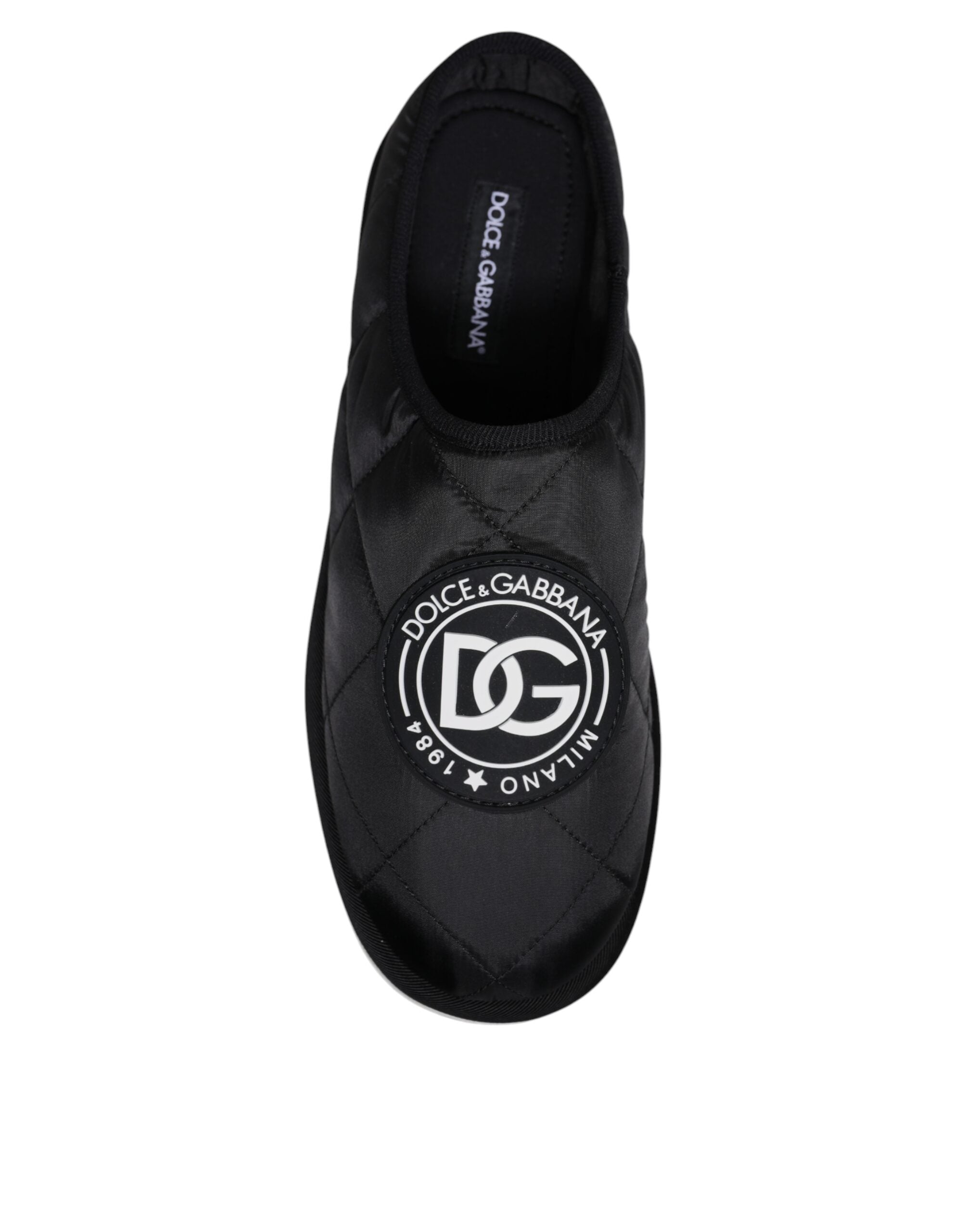 Dolce & Gabbana Schwarz Nylon gesteppt Logo Patch Sandalen Rutschen Schuhe