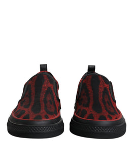 Dolce & Gabbana Rot Schwarz Leopard Baumwolle Männer Low Top Turnschuhe Schuhe