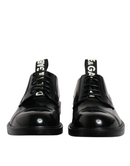 Dolce & Gabbana Schwarze Lackleder Derby Schnürschuhe Formal Dress Schuhe