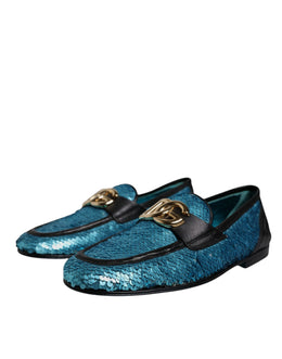 Dolce & Gabbana Blaue Pailletten Loafers Formelle Schuhe
