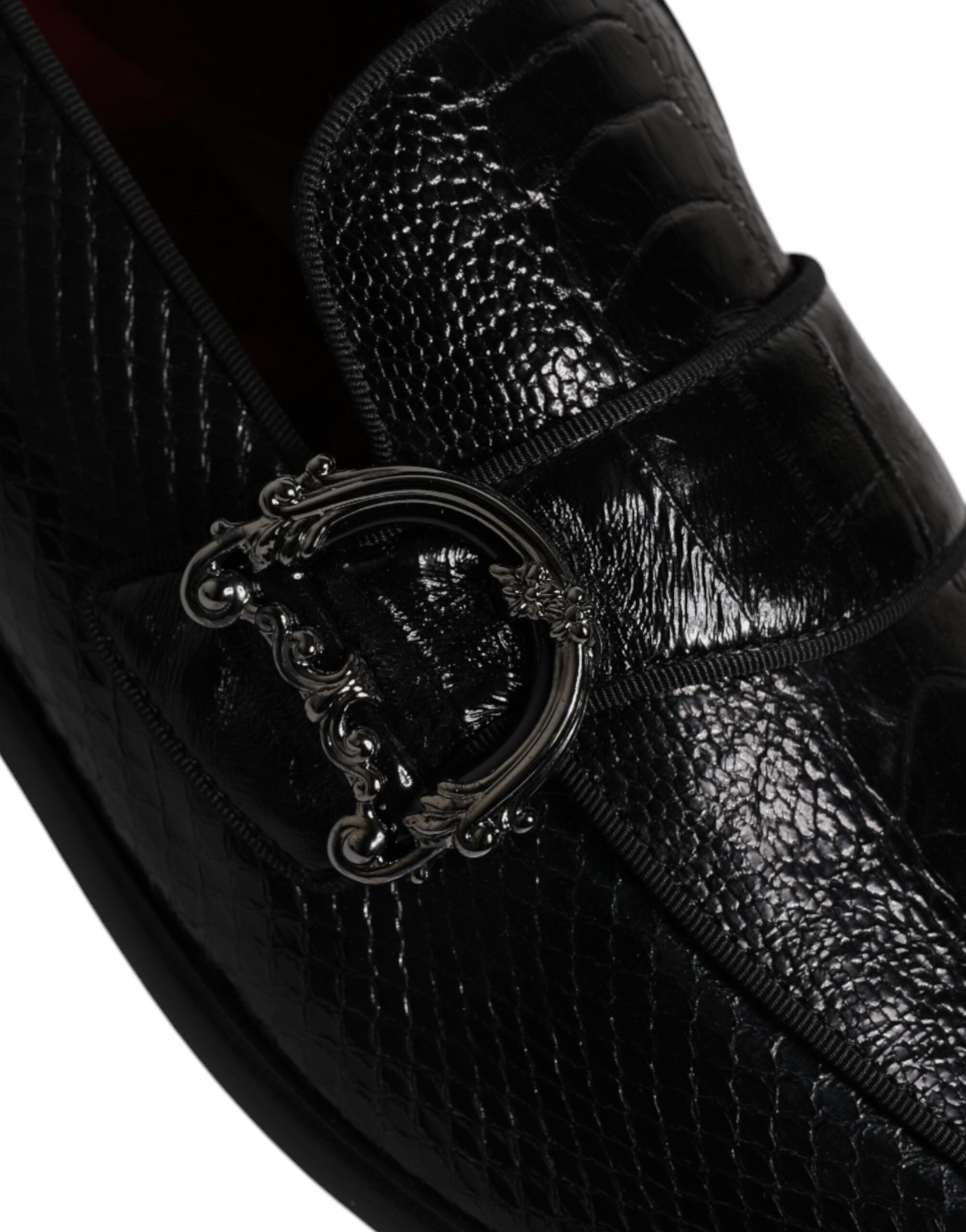 Dolce & Gabbana Schwarze Exotische Leder DG Logo Loafers Formelle Anzugschuhe