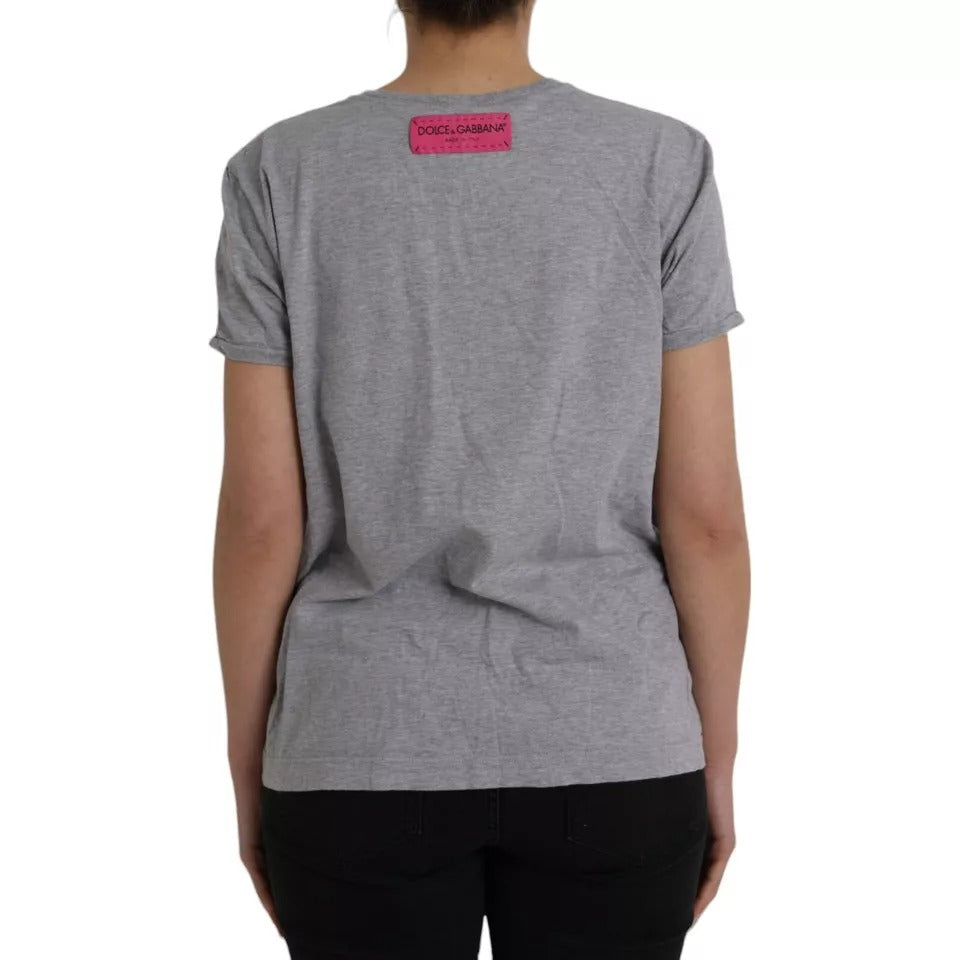 Dolce & Gabbana Graues Baumwoll-T-Shirt L'Amore E'Bellezza Top