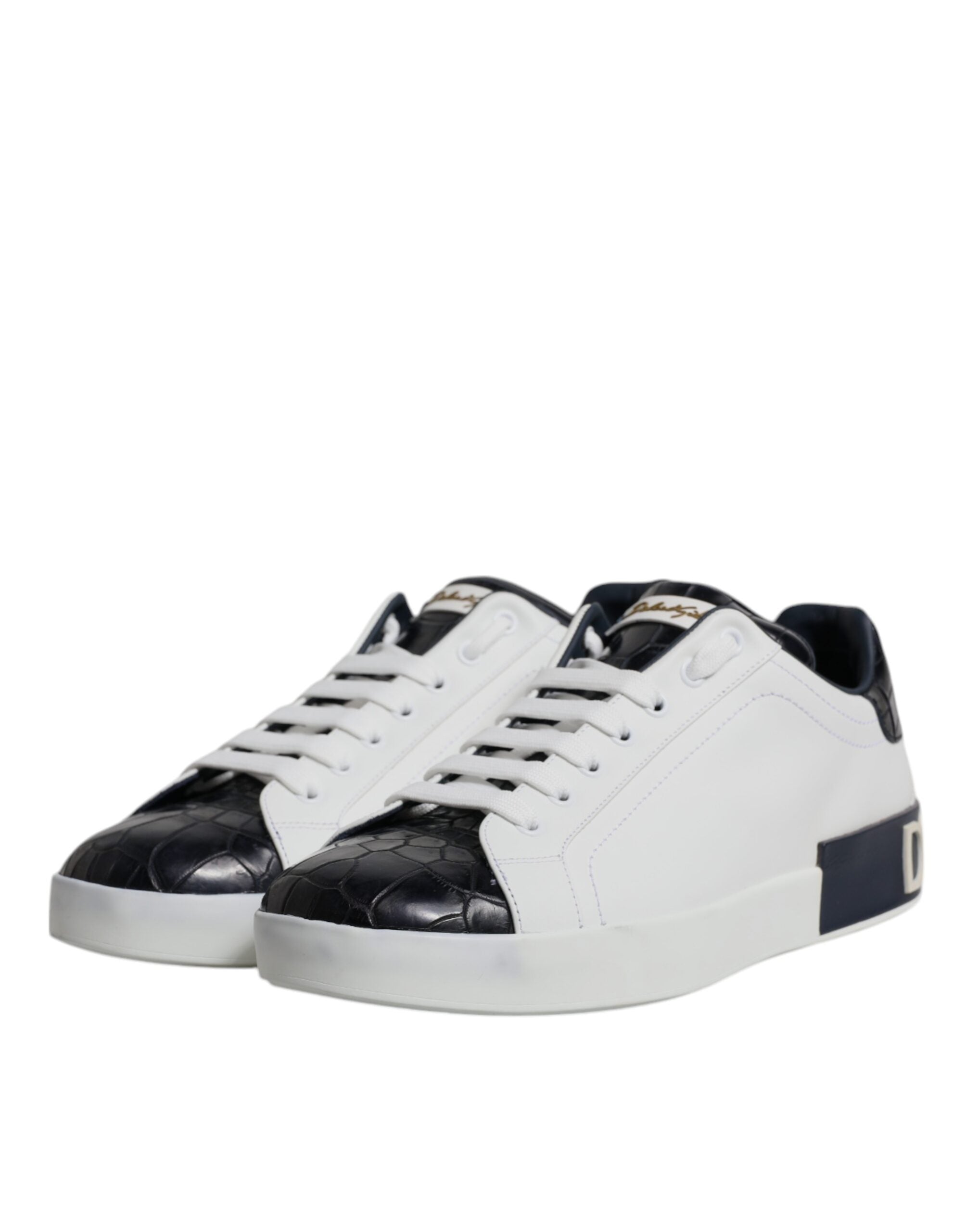 Dolce & Gabbana Weiß Schwarz Leder Portofino Turnschuhe Schuhe