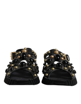 Dolce & Gabbana Schwarze Leder Nieten-Sandalen Schuhe