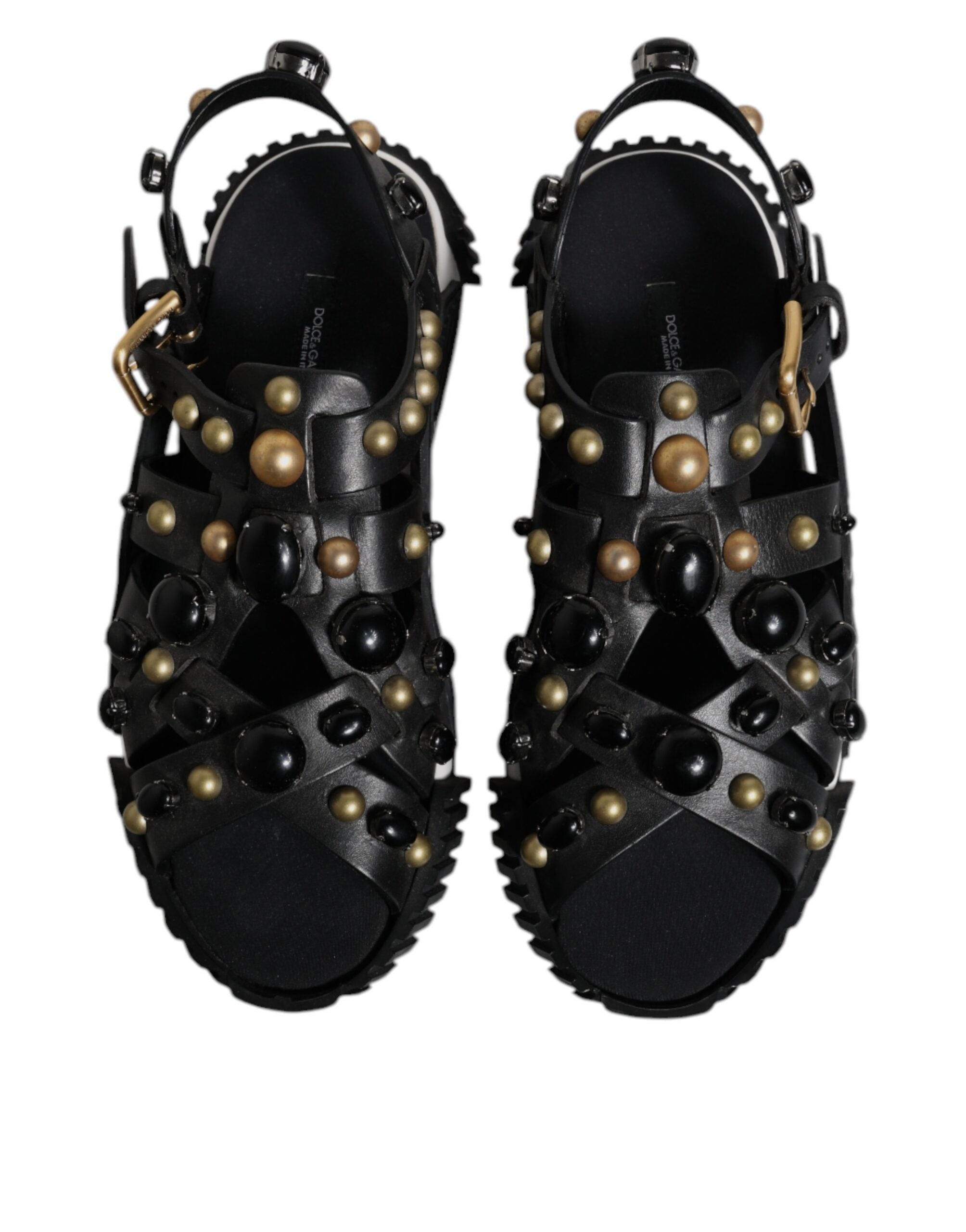 Dolce & Gabbana Schwarze Leder Nieten-Sandalen Schuhe