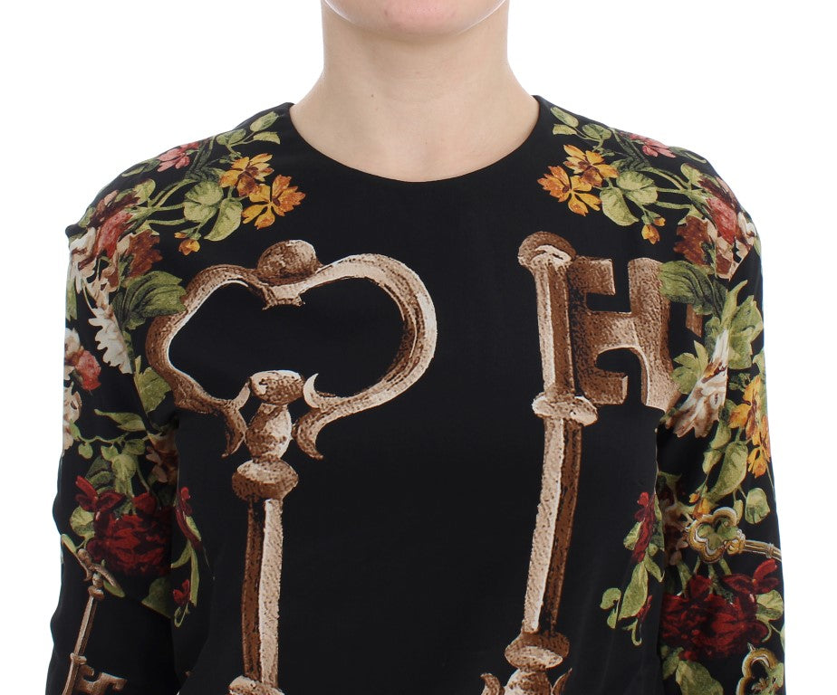 Dolce & Gabbana Schwarzes Seidenblusentop mit Blumendruck