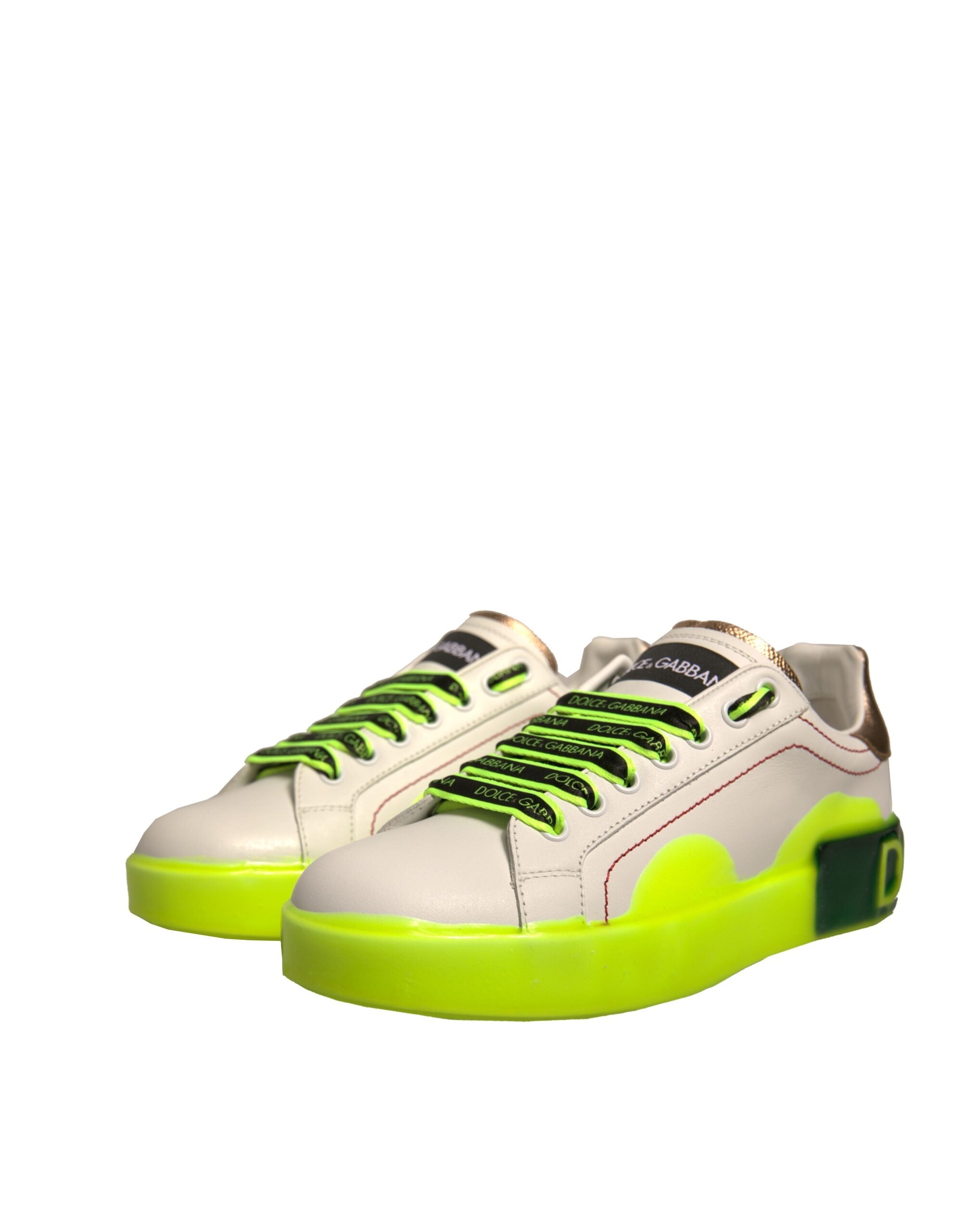 Dolce & Gabbana Weiß Gelb Portofino Leder Turnschuhe Schuhe
