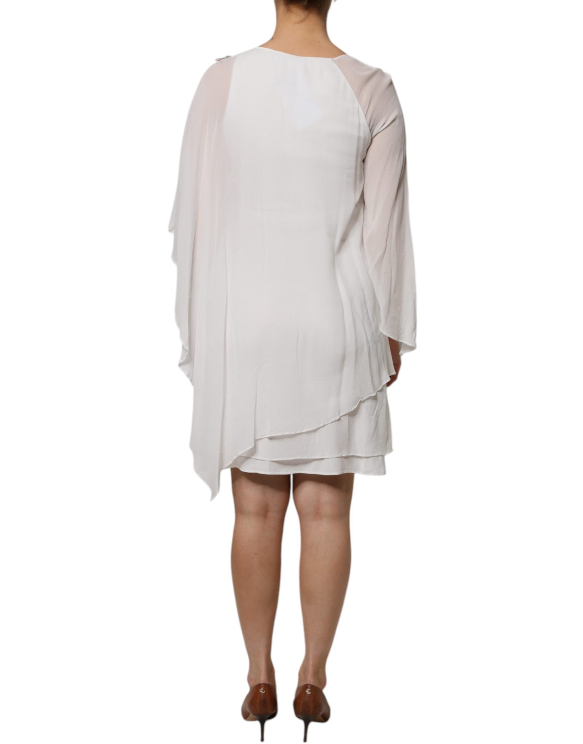 Blumarine Weißes, mit Blumen besticktes Viskose-Chiffon-Schiebekleid