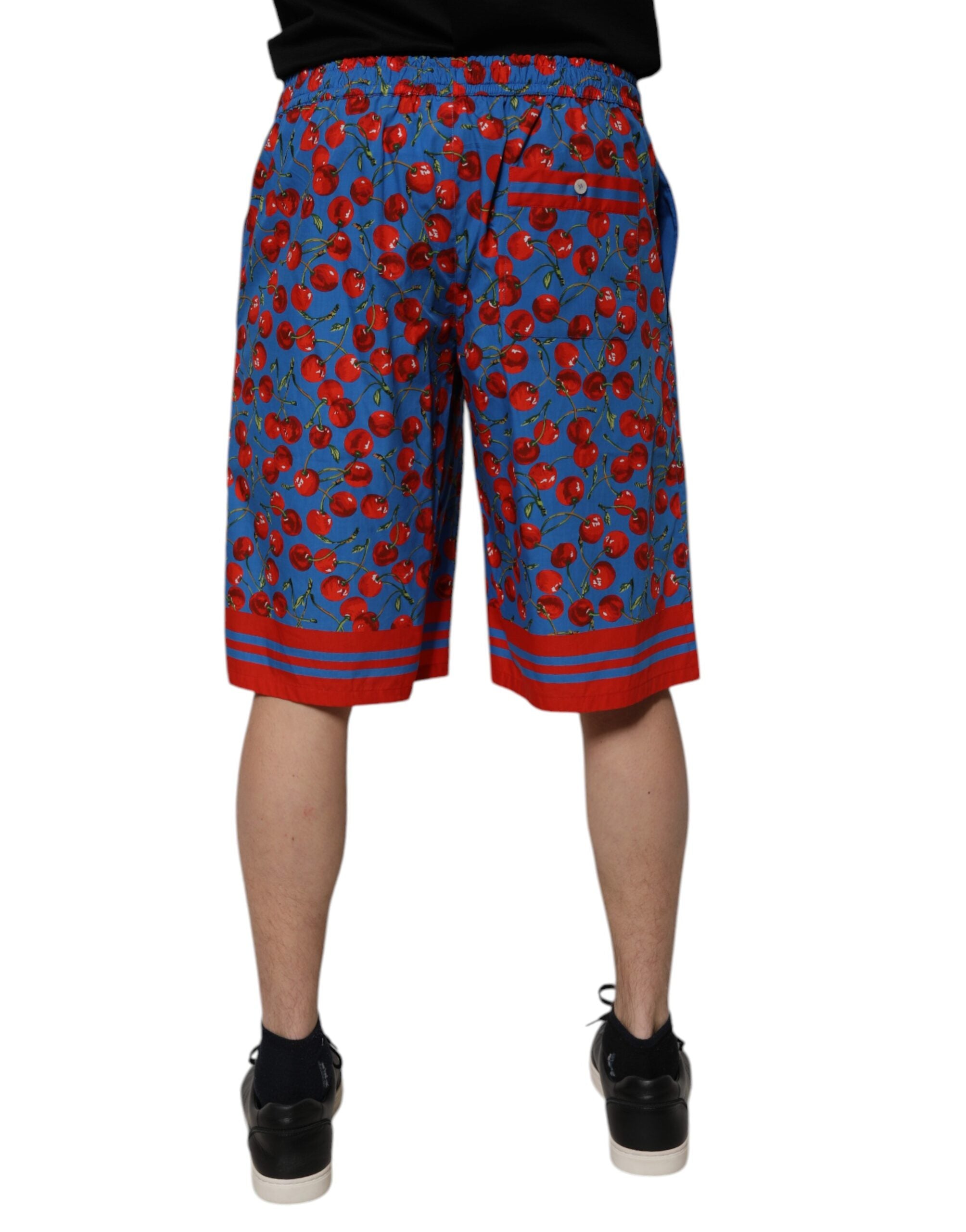 Dolce & Gabbana Blaue Kirsche Print Baumwolle Männer Bermuda Shorts
