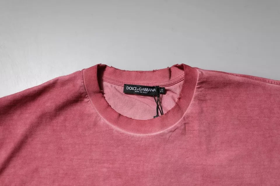 Dolce & Gabbana Rosa T-Shirt mit Rundhalsausschnitt und Logodruck aus Baumwolle