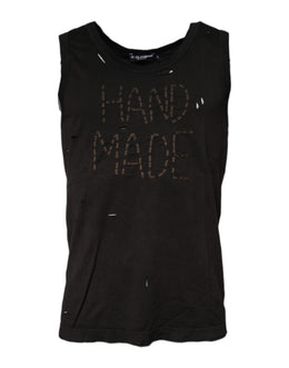 Dolce & Gabbana Schwarzes ärmelloses Tank-T-Shirt mit Rundhalsausschnitt