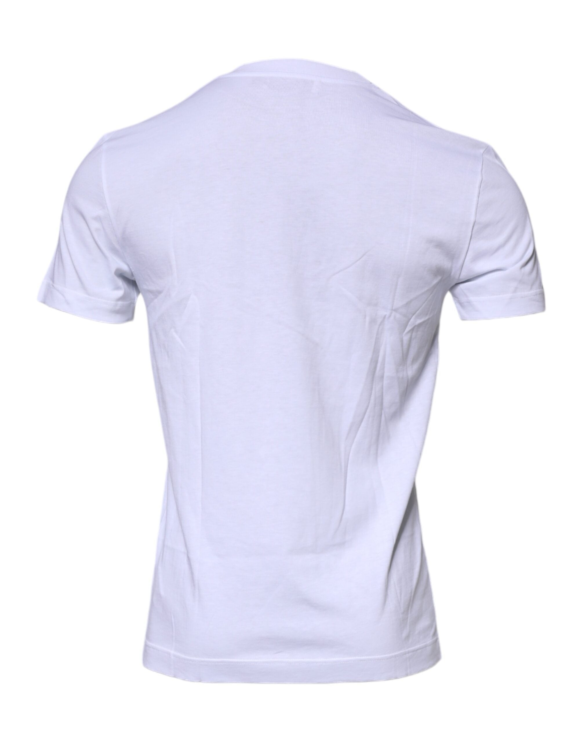 Dolce & Gabbana Weißes Baumwoll-T-Shirt mit Rundhalsausschnitt und Logo-Plakette