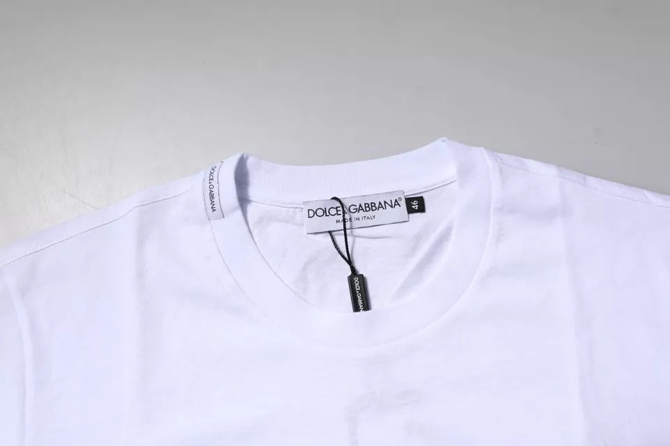 Dolce & Gabbana Weißes Baumwoll-T-Shirt mit Rundhalsausschnitt und Logo-Plakette
