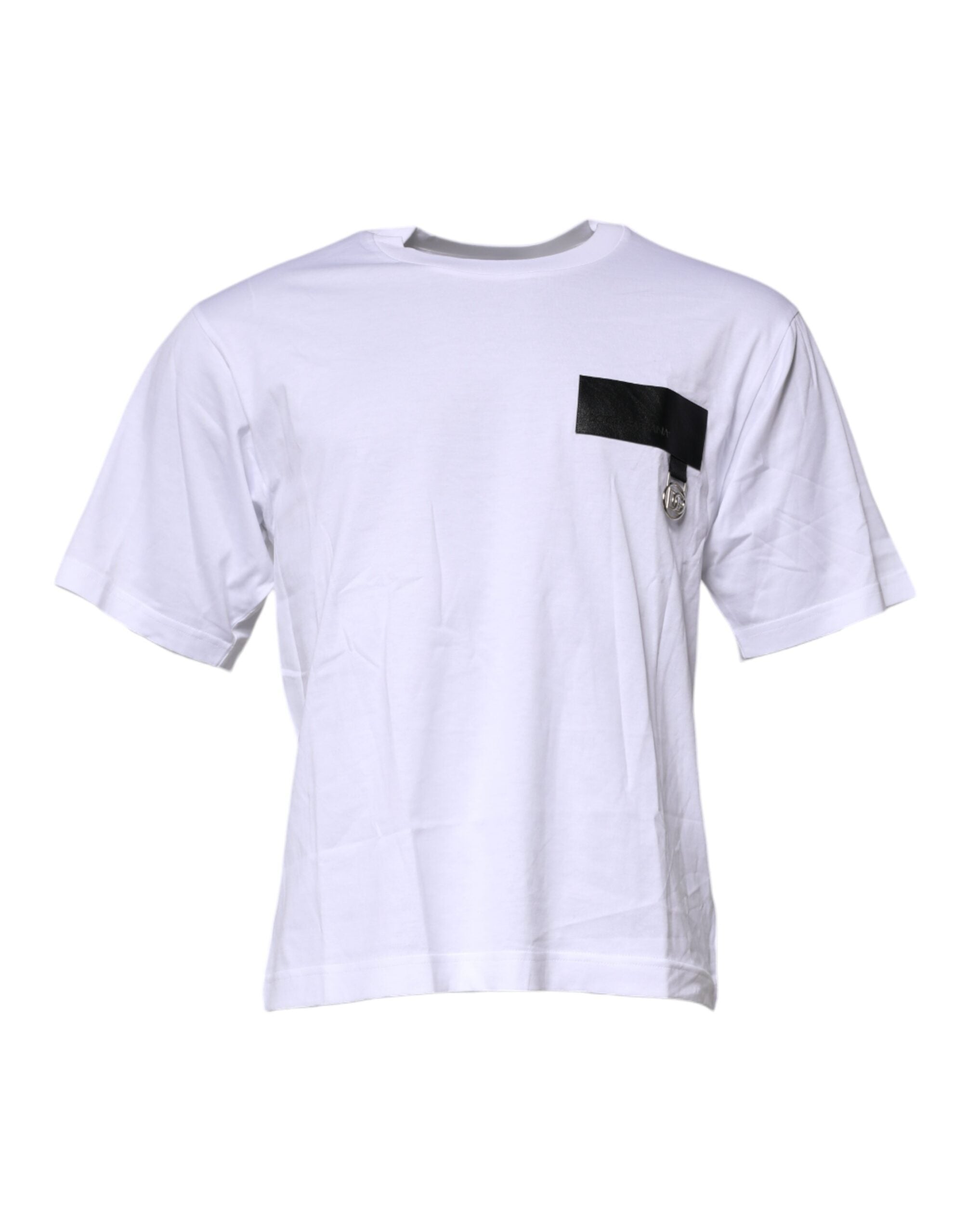 Dolce & Gabbana Weißes Baumwoll-T-Shirt mit Rundhalsausschnitt und Logo-Patch