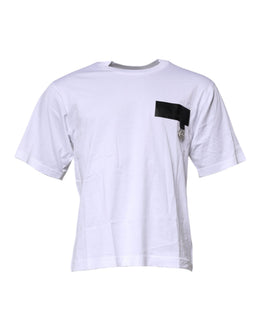 Dolce & Gabbana Weißes Baumwoll-T-Shirt mit Rundhalsausschnitt und Logo-Patch