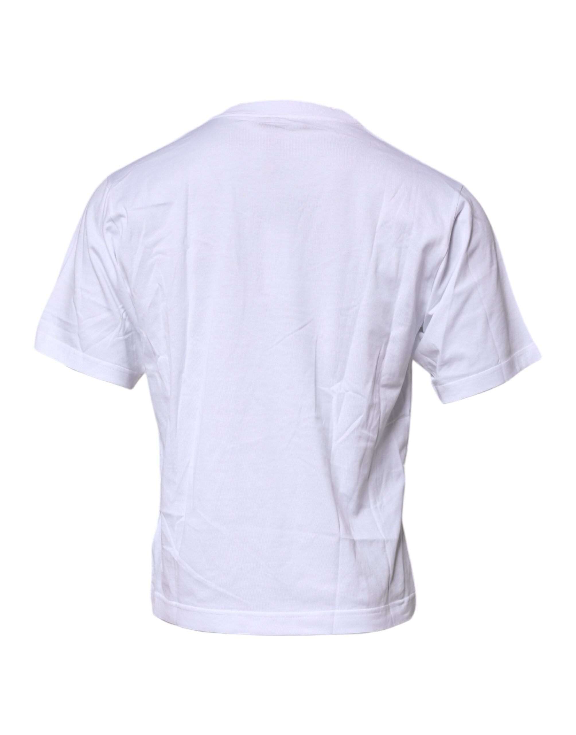 Dolce & Gabbana Weißes Baumwoll-T-Shirt mit Rundhalsausschnitt und Logo-Patch