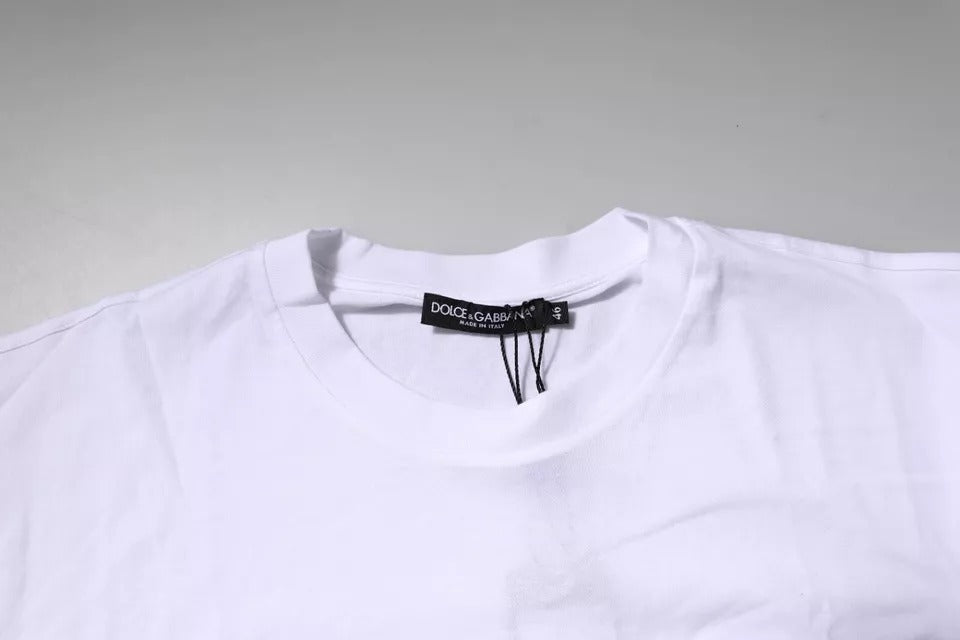 Dolce & Gabbana Weißes Baumwoll-T-Shirt mit Rundhalsausschnitt und Logo-Patch