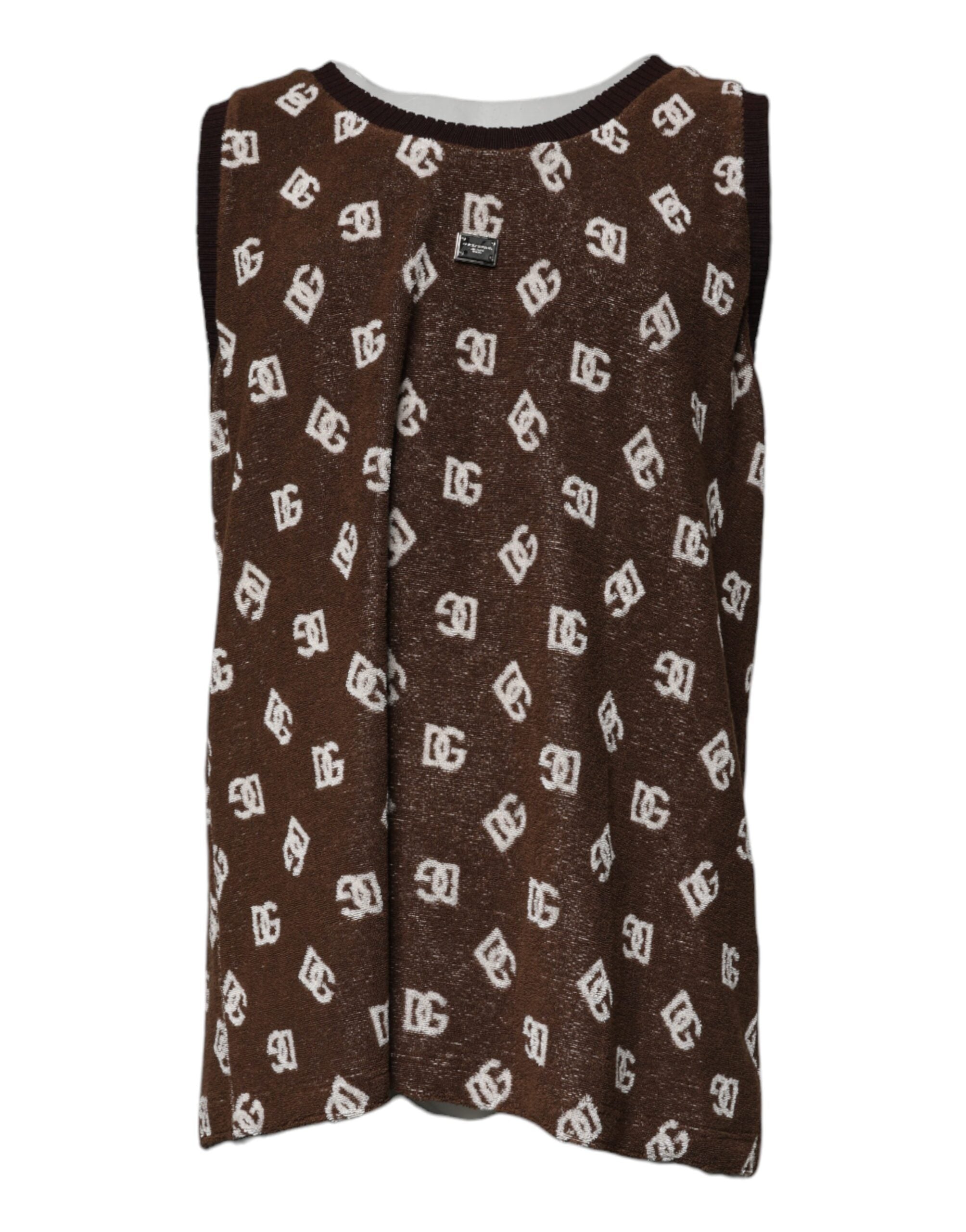 Dolce & Gabbana Braunes Logo-Monogramm-T-Shirt mit Rundhalsausschnitt aus Baumwolle