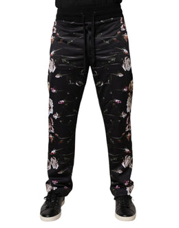 Dolce & Gabbana Schwarze geblümte Polyester-Jogger-Hose