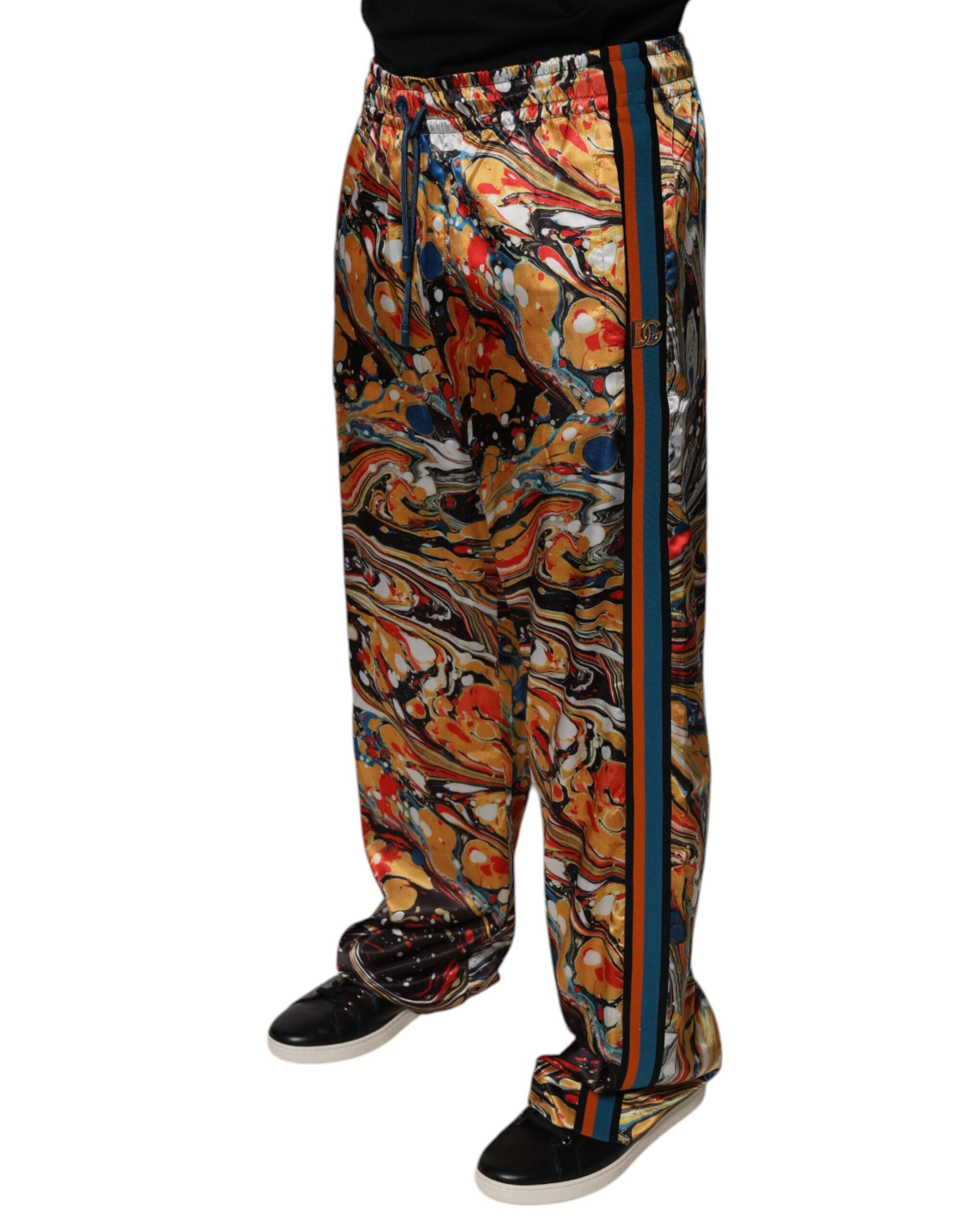 Dolce & Gabbana Multicolor Marmor Satin Herren Trainingsanzug Hose